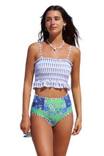 Load image into Gallery viewer, Blue Printed Smocked High waisted swimsuits | Swimwear/High Waisted Swimsuit
