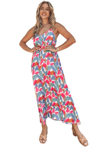 Maxi Dress | Multi-Color Abstract Print Spaghetti Straps