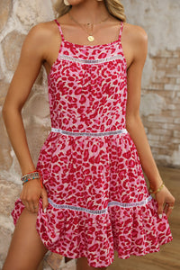 Rose Leopard Print Lace Trim Flared Sundress | Dresses/Mini Dresses