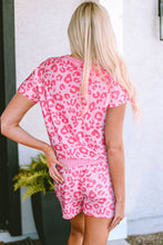 Load image into Gallery viewer, Loungewear Set | Pink Leopard Print Tee and Satin Tie Shorts

