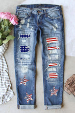 Load image into Gallery viewer, Womens Blue Jeans | US Flag Mid-Rise Waist Straight Jeans | Blue Jeans
