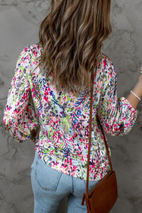 Green Floral Print Puffy Sleeve Loose Blouse | Tops/Blouses & Shirts