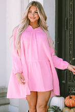 Load image into Gallery viewer, Pink Turn-down Neck Textured Bubble Sleeve Dress | Dresses/Mini Dresses
