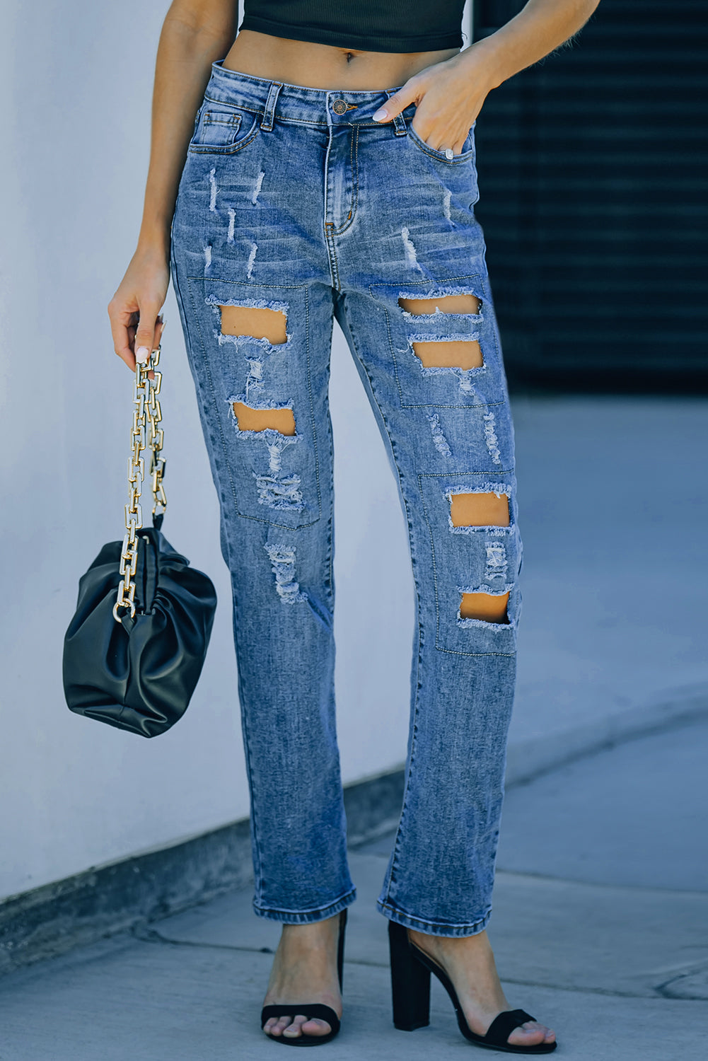 Buttoned Pockets Distressed Jeans | Bottoms/Jeans