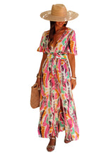 Load image into Gallery viewer, Pink Boho Tie-dye Print V Neck Maxi Dress | Dresses/Maxi Dresses
