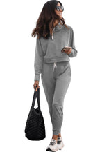 Load image into Gallery viewer, Lounge Set | Gray Drawstring Hoodie and High Waist Pants
