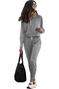 Lounge Set | Gray Drawstring Hoodie and High Waist Pants