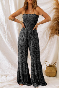 Black Thin Straps Smocked Bodice Wide Leg Floral Jumpsuit | Bottoms/Jumpsuits & Rompers