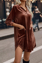 Load image into Gallery viewer, Velvet Mini Dress | Coffee V Neck Two Pockets Shift Dress
