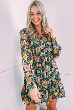 Load image into Gallery viewer, Green Buttoned Bodice Ruffled Floral Dress | Dresses/Floral Dresses
