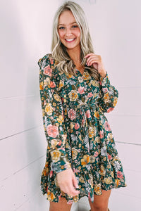 Green Buttoned Bodice Ruffled Floral Dress | Dresses/Floral Dresses