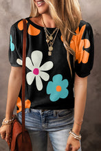 Load image into Gallery viewer, Black Flower Print Bubble Sleeve Tee
