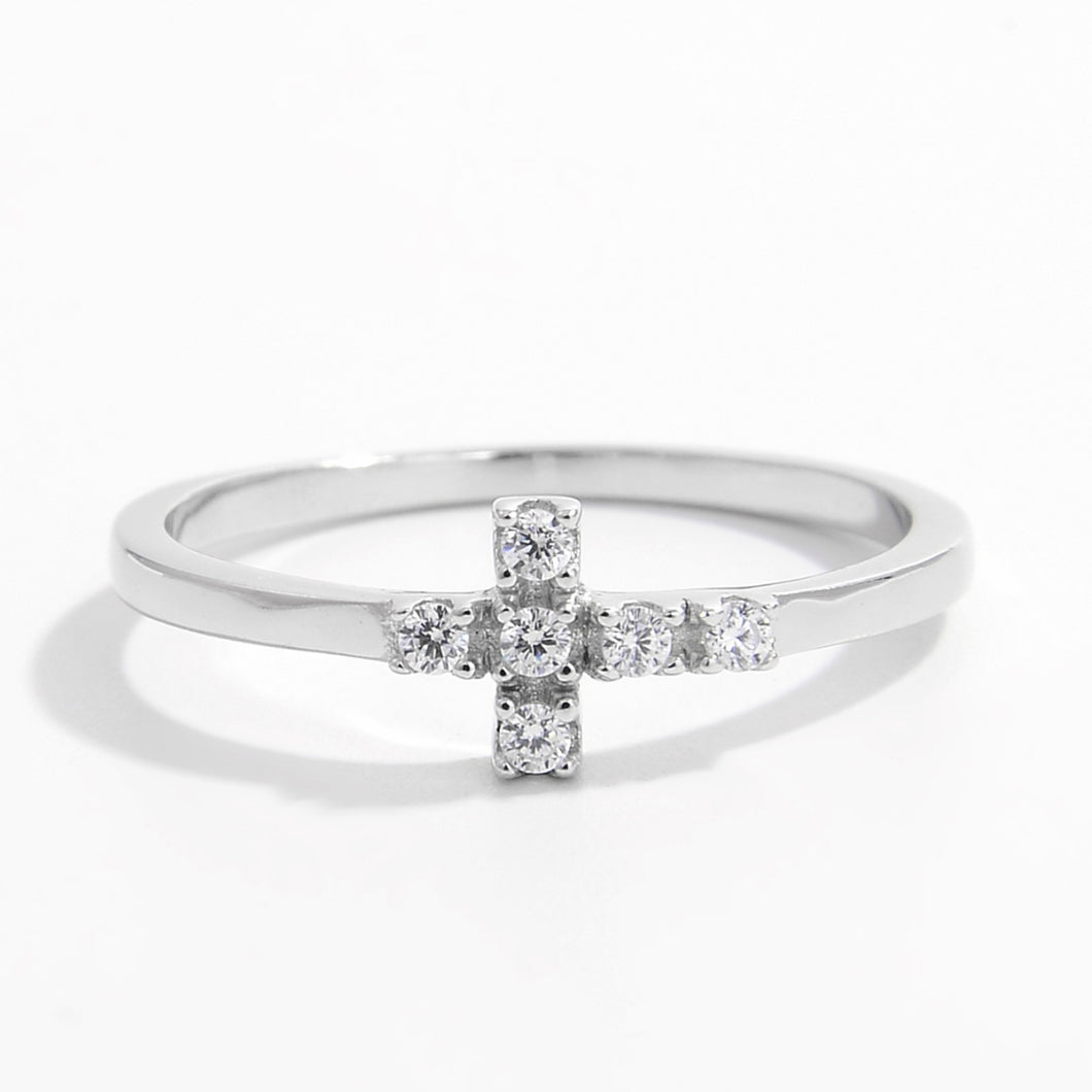 Sterling Silver Zircon Cross Ring