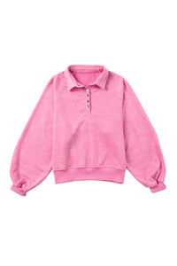 Pink Washed Snap Buttons Lantern Sleeve Pullover Sweatshirt | Tops/Sweatshirts & Hoodies