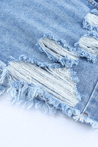 Sky Blue High Rise Crossover Waist Denim Shorts | Bottoms/Denim Shorts