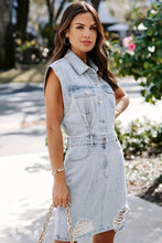 Load image into Gallery viewer, Denim Dress | Light Blue Acid Wash Flap Pockets
