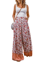 Load image into Gallery viewer, Fiery Red Floral Print Shirred High Waist Wide Leg Pants | Bottoms/Pants &amp; Culotte
