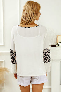 White Leopard Patch Puff Sleeve Textured Blouse | Tops/Blouses & Shirts