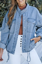 Load image into Gallery viewer, Drawstring Snap Down Denim Jacket with Chest Pockets
