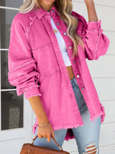 Load image into Gallery viewer, Womens Denim Jacket | Pink Button Down Raw Hem Denim Jacket | Denim Jacket
