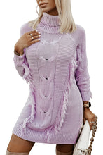 Load image into Gallery viewer, Sweater Dress | Purple Twist Fringe Casual High Neck
