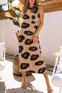 Maxi Dress | Leopard Split Open Back Sleeveless Dress