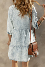 Load image into Gallery viewer, Dusk Blue Acid Wash Retro Half Sleeve Flared Denim Dress | Dresses/Mini Dresses
