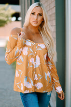 Load image into Gallery viewer, Yellow Cold Shoulder Long Sleeve Floral Top | Tops/Blouses &amp; Shirts
