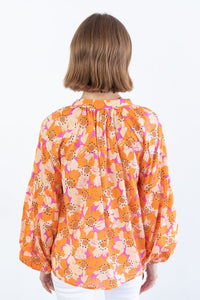 Floral Print Top | Orange Loose Sleeve Shirt