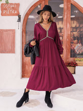 Load image into Gallery viewer, Bohemian Midi Dress | V-Neck Lantern Sleeve Dress
