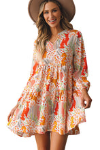 Load image into Gallery viewer, Multicolour Split Neck Puff Sleeve Flowy Printed Dress | Dresses/Mini Dresses
