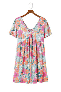 Womens Mini Dress | Multicolor Floral Print Tie Back Short Sleeve Dress | Dresses/Floral Dresses