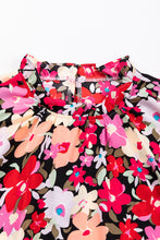 Load image into Gallery viewer, Rose Printed Frilled Neck Shirred Bracelet Sleeve Floral Blouse | Tops/Blouses &amp; Shirts
