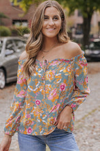 Load image into Gallery viewer, Blue Frilled Off Shoulder Floral Blouse | Tops/Blouses &amp; Shirts
