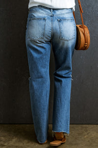 Blue Jeans | Distressed Raw Hem Blue Jeans with Pockets | Blue Jeans
