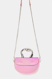 Pink Glossy Semi Circle Top Handle Bag