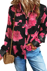 Black Floral Print Pleated Detail Puff Sleeve Shirt | Tops/Blouses & Shirts