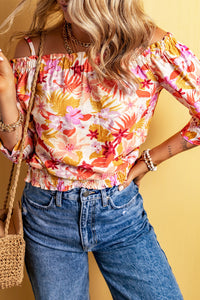 Multicolor Floral Print Shirred Knotted Off Shoulder Blouse | Tops/Blouses & Shirts