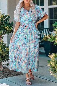 Green Wrap V Neck Floral Maxi Dress | Dresses/Floral Dresses