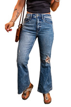 Load image into Gallery viewer, Distressed Blue Jeans | Light Blue Flare Leg Jeans
