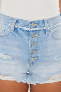 Kancan Distressed Button Fly Denim Shorts | Blue Jeans