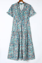 Load image into Gallery viewer, Sky Blue Paisley Print Boho Holiday Ruffle Tiered Maxi Dress | Dresses/Maxi Dresses
