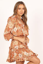 Load image into Gallery viewer, Camel Lace up Split Neck Tunic Floral Dress | Dresses/Floral Dresses
