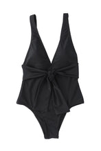 Load image into Gallery viewer, Black Deep V Neck Tie Waist One-piece Swimsuit | Swimwear/One Piece Swimsuit
