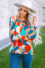 Load image into Gallery viewer, Multicolor Abstract Pattern Crewneck Ruffled Puff Sleeve Blouse | Tops/Blouses &amp; Shirts
