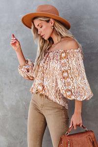 Drawstring Blouse | Brown 3/4 Sleeve Top