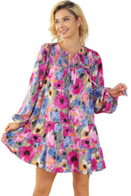 Load image into Gallery viewer, Multicolour Floral Tie Neck Bubble Sleeve Shift Dress | Dresses/Floral Dresses
