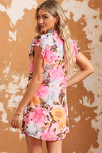 Load image into Gallery viewer, Pink Notched Neck Ruffle Floral Dress | Dresses/Floral Dresses
