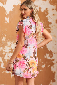 Pink Notched Neck Ruffle Floral Dress | Dresses/Floral Dresses