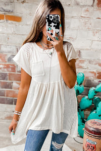 White Tunic Top | White Hollow Knit Keyhole Back Tunic Top